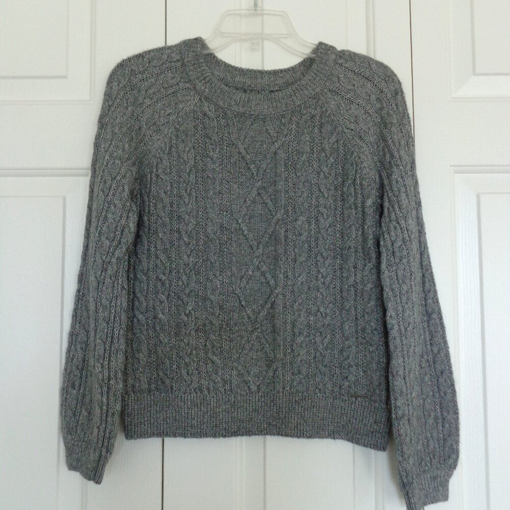 Abercrombie Fitch Women Gray Classic Fisherman Cable Knit Crew Neck Sweater Sz S